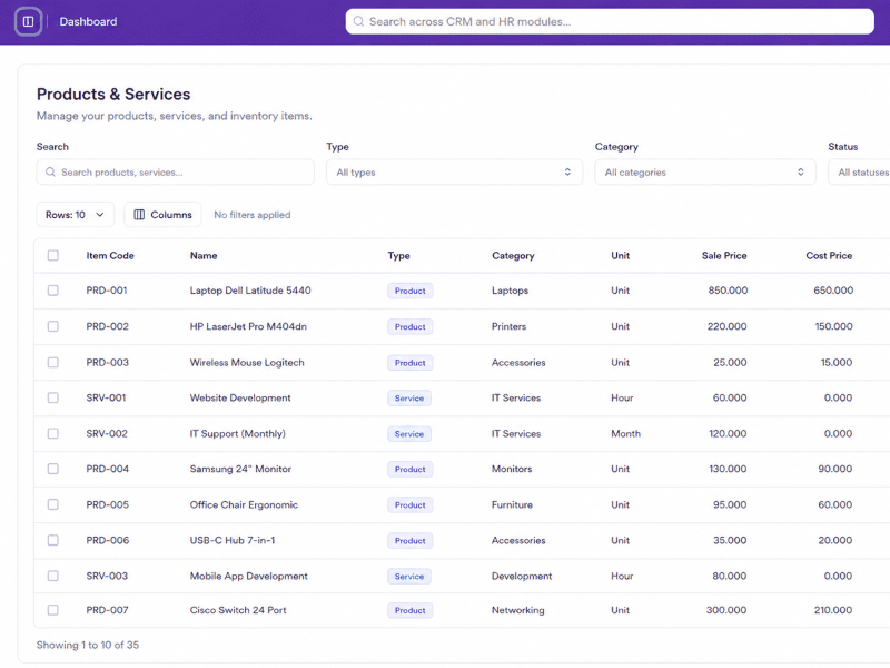 Product, Service and Inventory Management